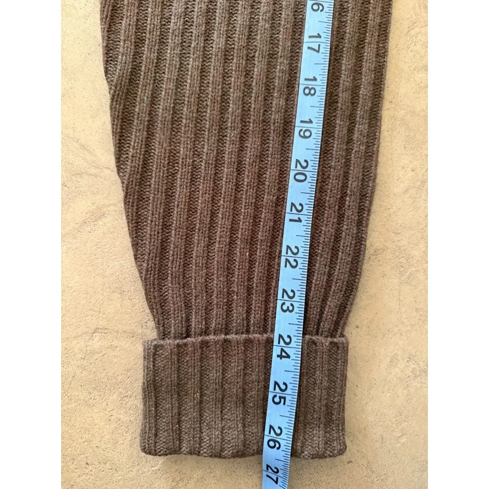LL Bean Commando Sweater Mens L Tall Brown Merino Lambswool Ribbed Elbow Patch